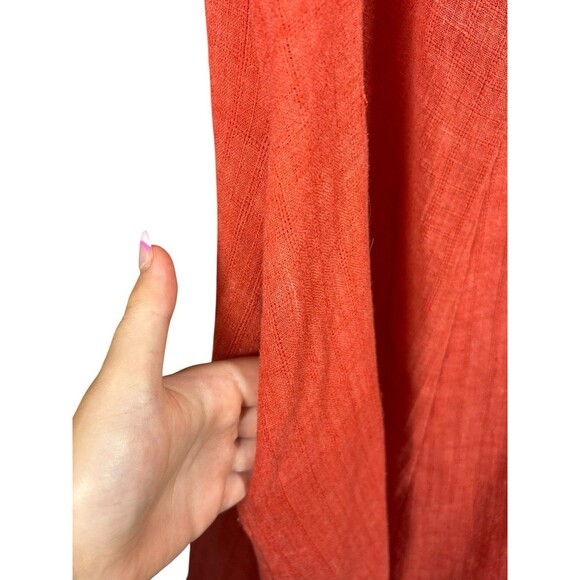 Women’s Red Linen Blend Tie Shoulder Smock Dress Lagenlook Oversized Boho - Picture 5 of 8